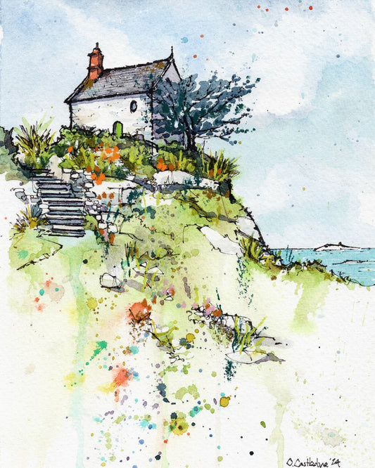 A chapel in Roscoff - Original mixed media art