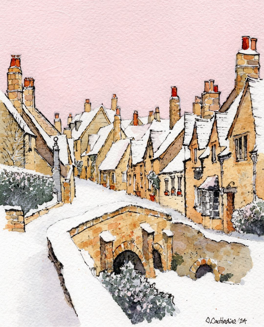 Castle Coombe Under Snow. A5 Fine Art Print Free Post