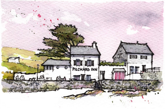 Burgh Island, Pilchard Inn - Fine Art Print Mounted 9 x 7 inches.