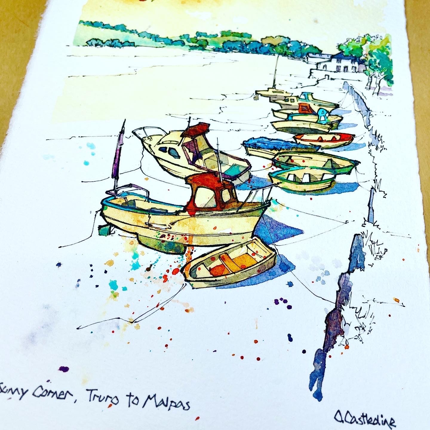 Sunny Corner, Truro to Malpas Cornwall - A5 Original Art