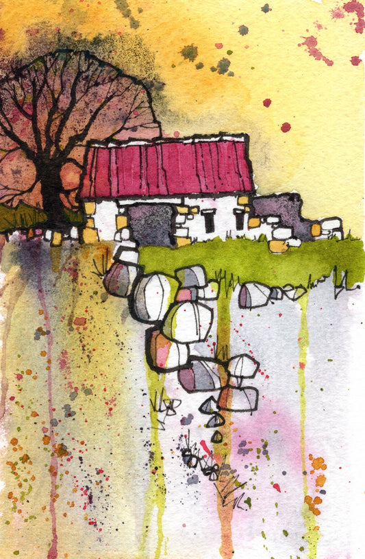 Emsworthy Barn Dartmoor - Fine Art Print Mounted 9 x 7