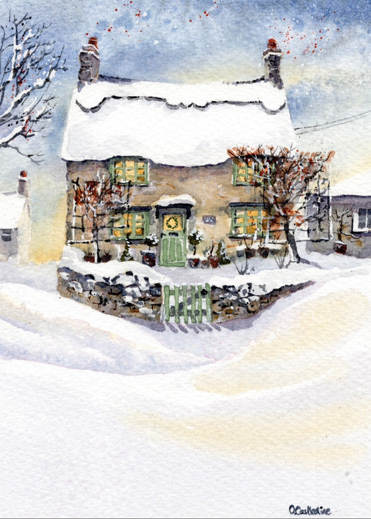 Winter Cottage - Mounted 12 x 10 inches Giclee Print