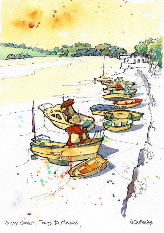 Sunny Corner, Truro to Malpas Cornwall - A5 Original Art