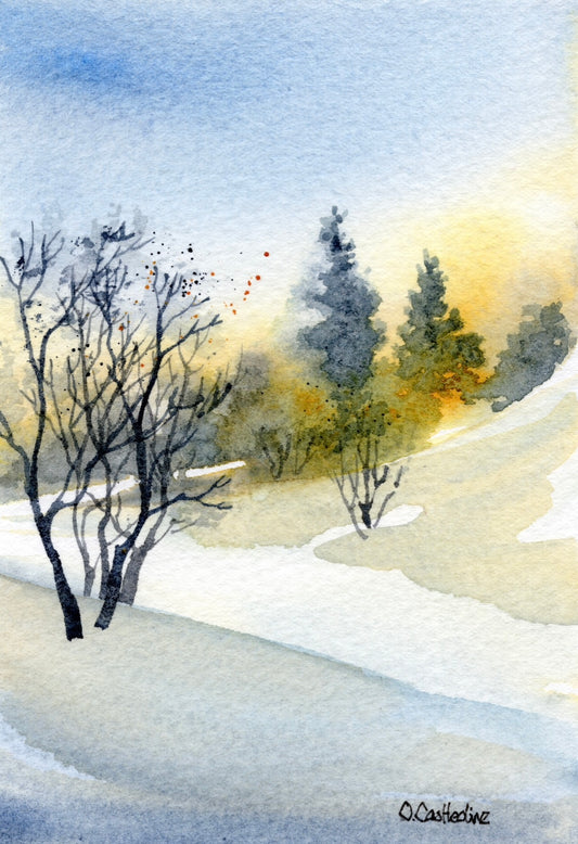 Winter trees scene - Original Watercolour in 9 x 7 inch mount.