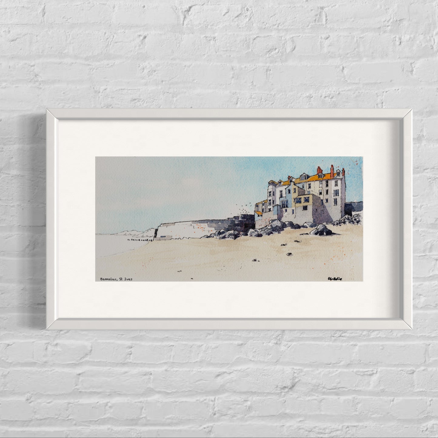 St Ives Bamaluz Beach - Mounted Fine Art Print 16x9’’