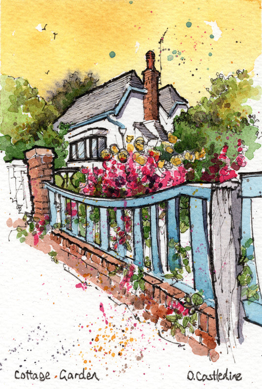 Cottage Garden - A6 Original Art, Mounted