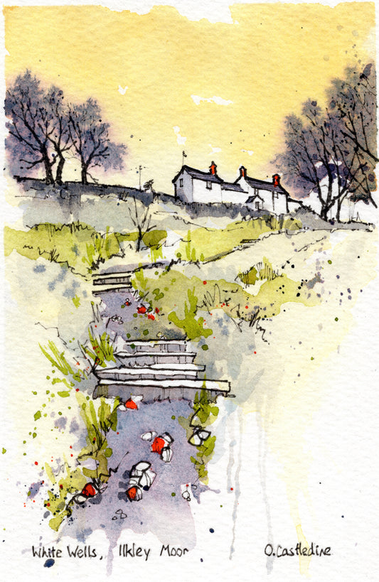 White Wells Ilkley Yorkshire - Original A6 Mounted Art