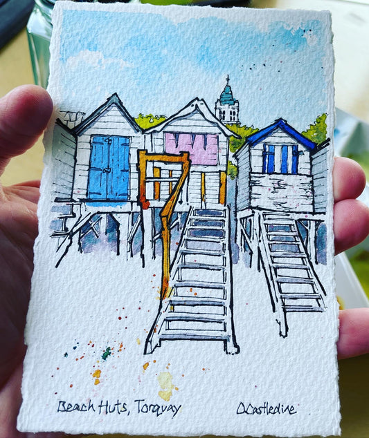 Torquay Beach Huts, - A7 Original Unmounted