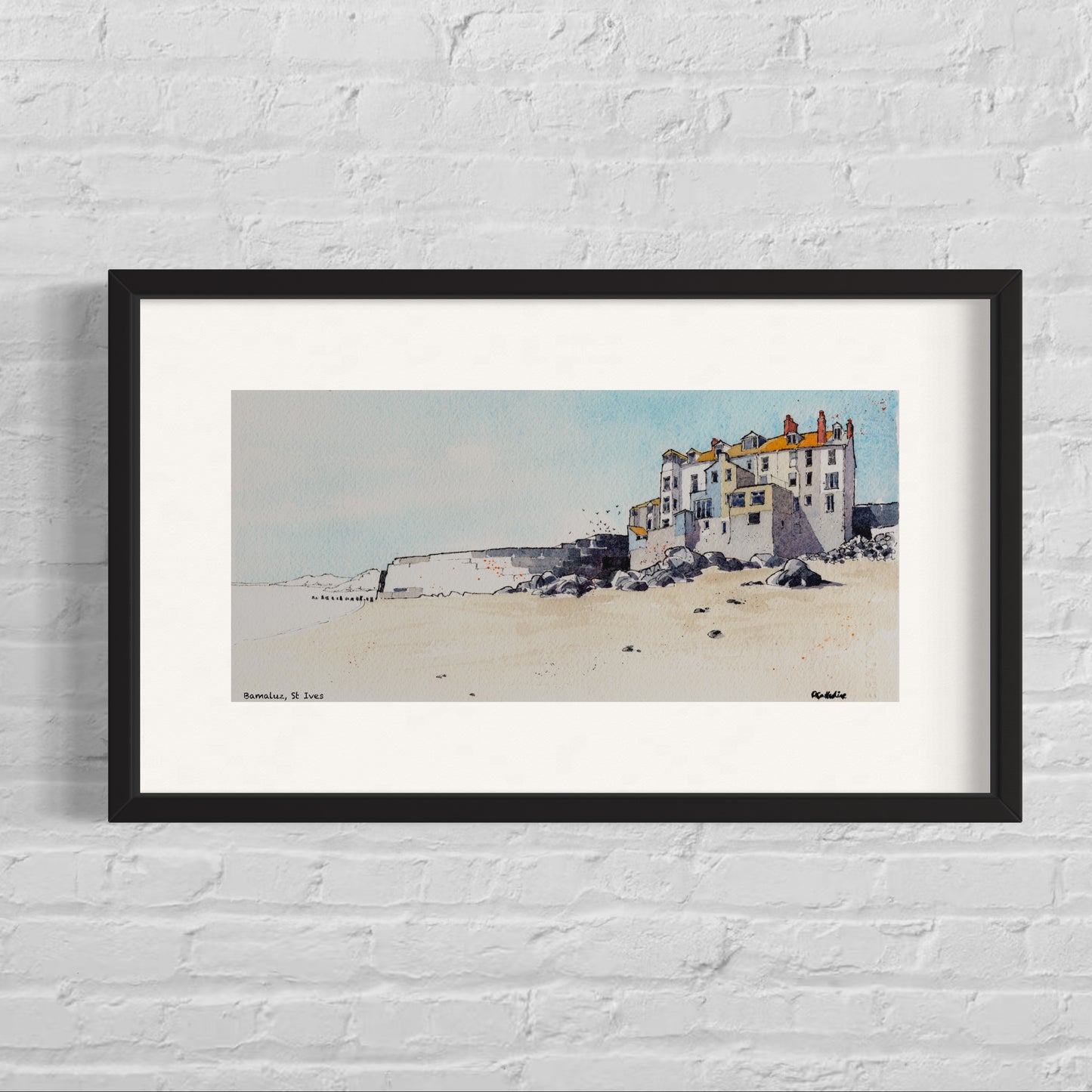 St Ives Bamaluz Beach - Mounted Fine Art Print 16x9’’