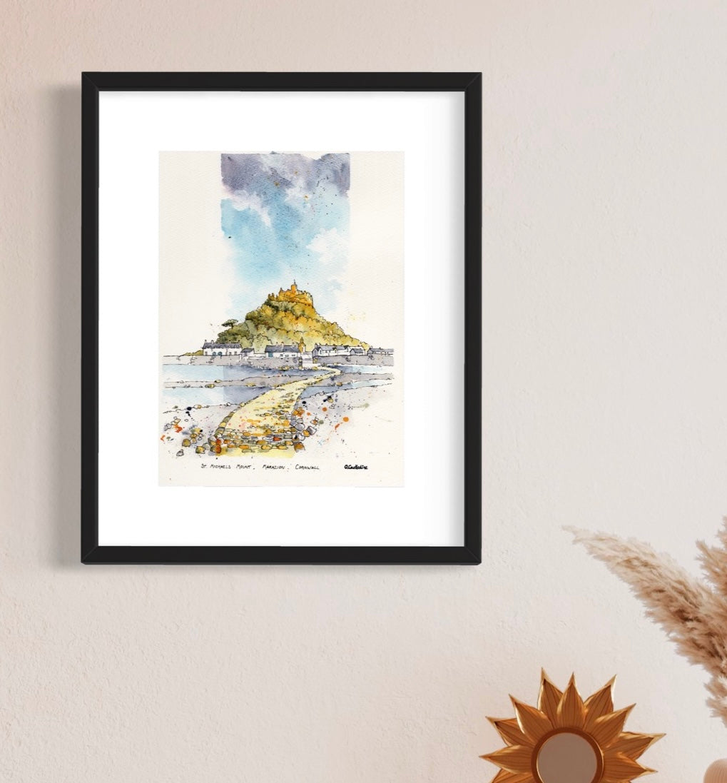 St Michaels Mount - Original A4 Artwork Framed Professionally.