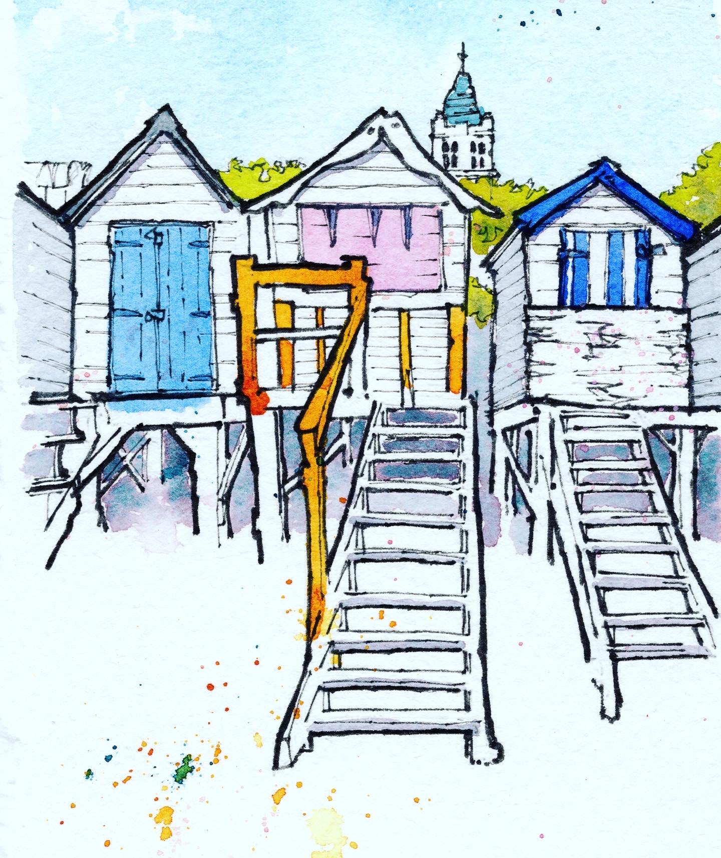 Torquay Beach Huts, - A7 Original Unmounted