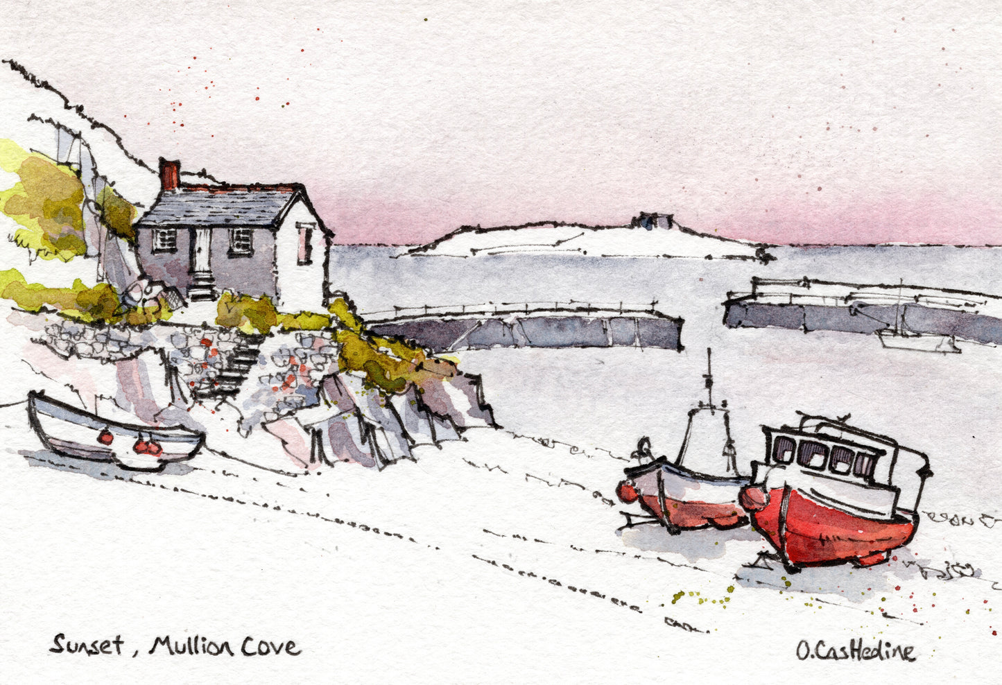 Sunset, Mullion Cove - Mounted A6 Size Original Art