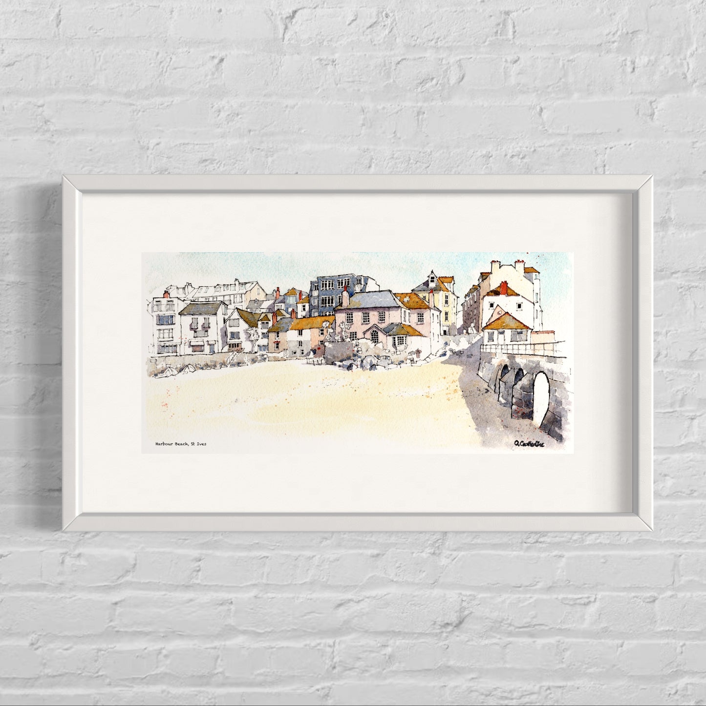 Harbour Beach St Ives Panorama - Mounted Fine Art Print 16 x 9’’