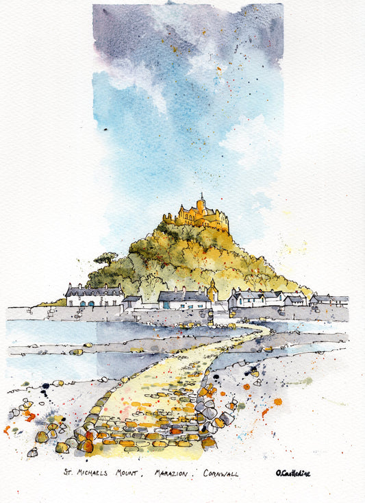 St Michaels Mount - Original A4 Artwork Framed Professionally.