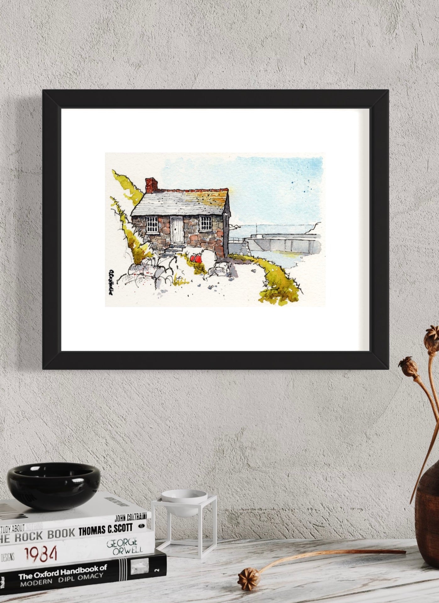 Cornwall, Mullion Cove - Mounted A6 Art (Free UK post)