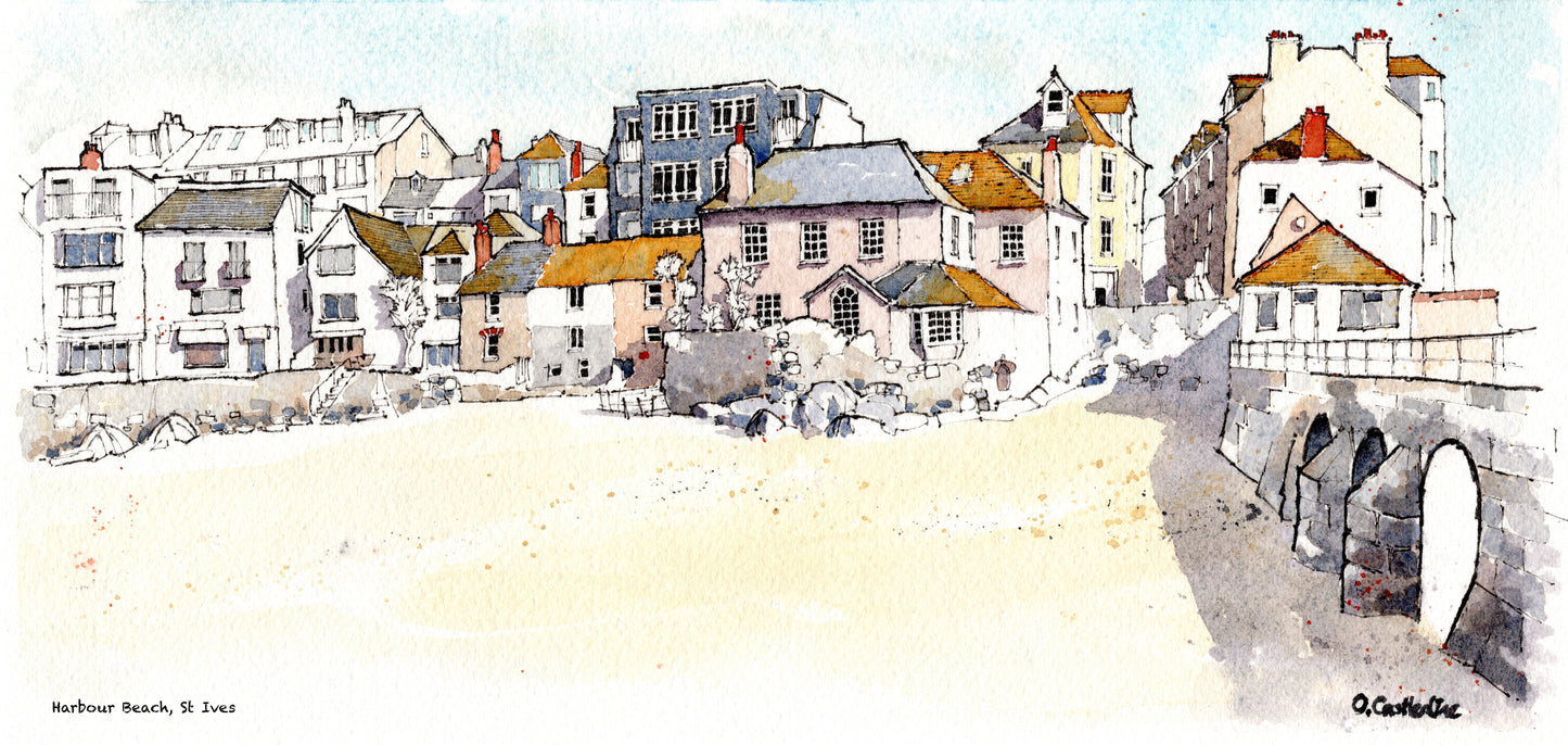 Harbour Beach St Ives Panorama - Mounted Fine Art Print 16 x 9’’