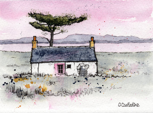 Bothy, Scottish Highlands - A6 Mounted Original Art