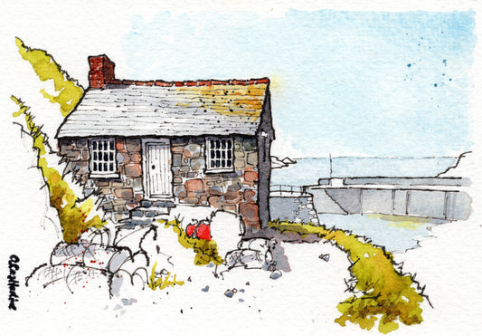 Cornwall, Mullion Cove - Mounted A6 Art (Free UK post)