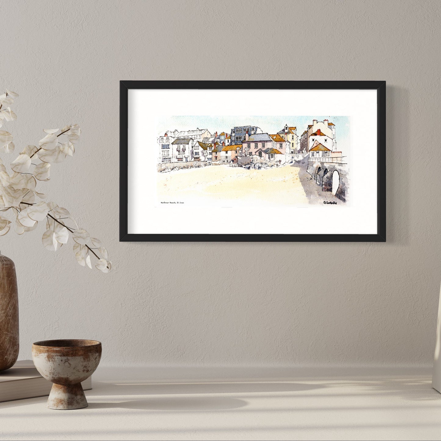 Harbour Beach St Ives Panorama - Mounted Fine Art Print 16 x 9’’