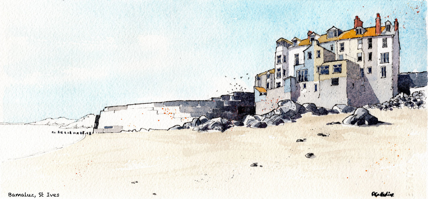 St Ives Bamaluz Beach - Mounted Fine Art Print 16x9’’