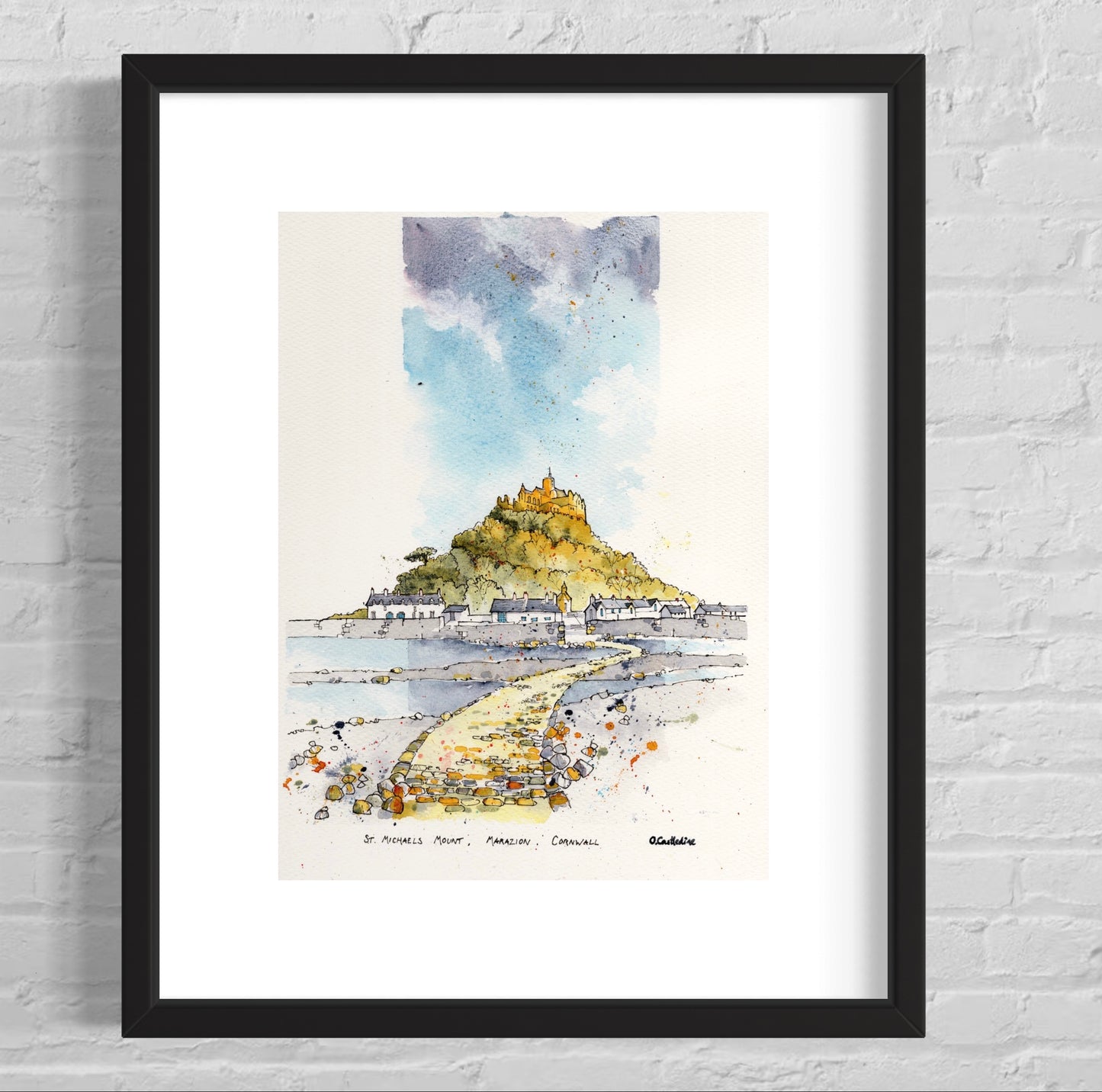 St Michaels Mount - Original A4 Artwork Framed Professionally.